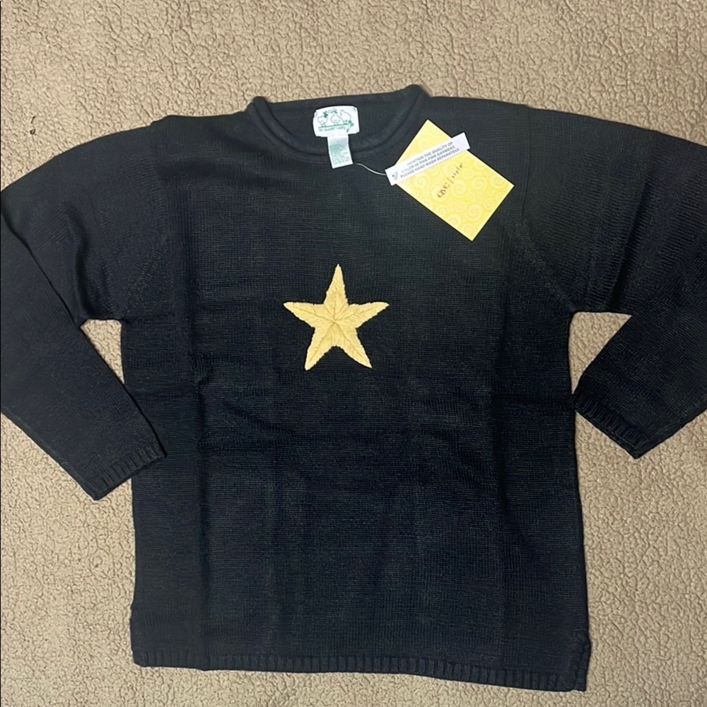 Black QVC Sweater with Gold Star Embroidery